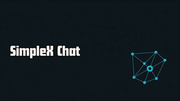 SimpleX Chat bemutató kiemelt képe sötét háttéren, hideg teal színű hálózati vonalikonnal