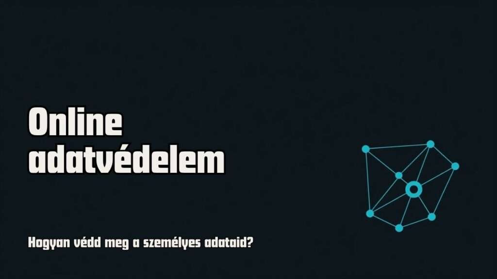 Kiemelt kép az online adatvédelem cikkhez, sötét háttéren teal vonalas hálózati ikonnal